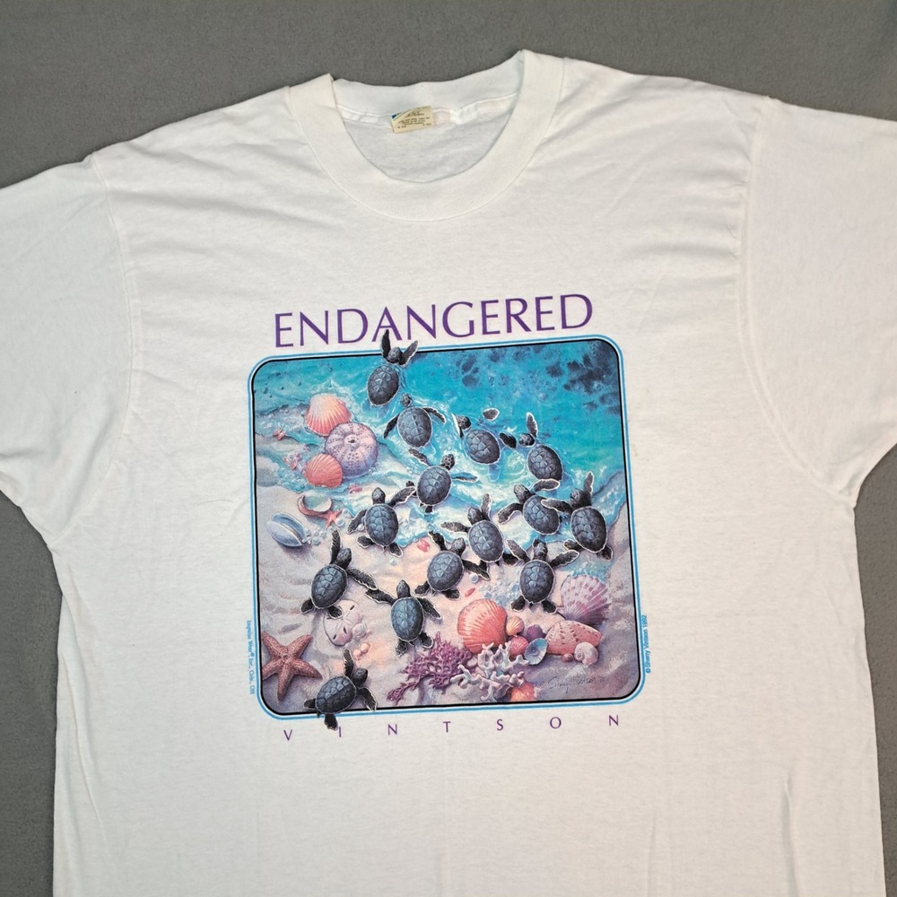 Vintage Screen Stars Shirt Men's Large Endangered Sea Turtles Graphic Print 1992
